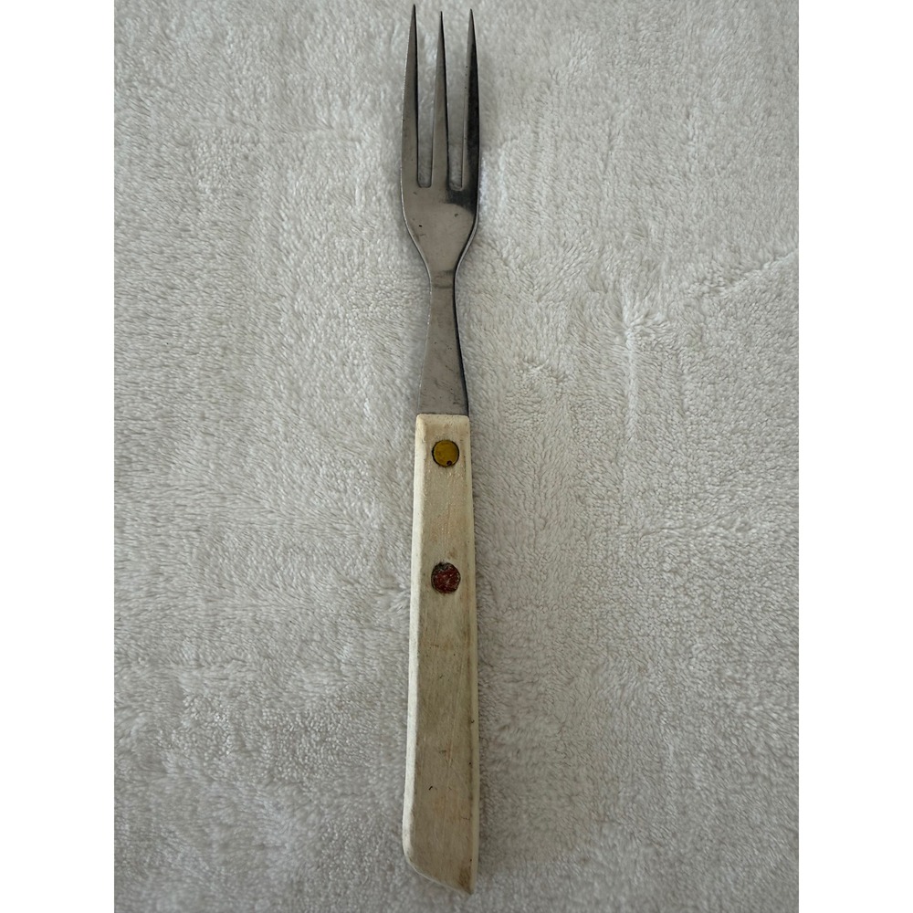 Vintage Granny Meat Fork 3 Prongs Wooden Handle Stainless Steel Japan